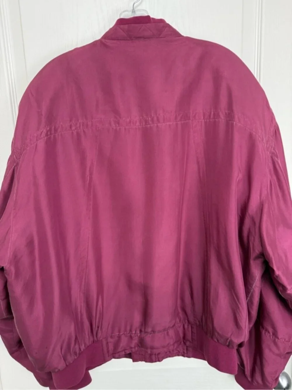 Vintage Silk Bomber Jacket Size XL Red Burgundy Berry